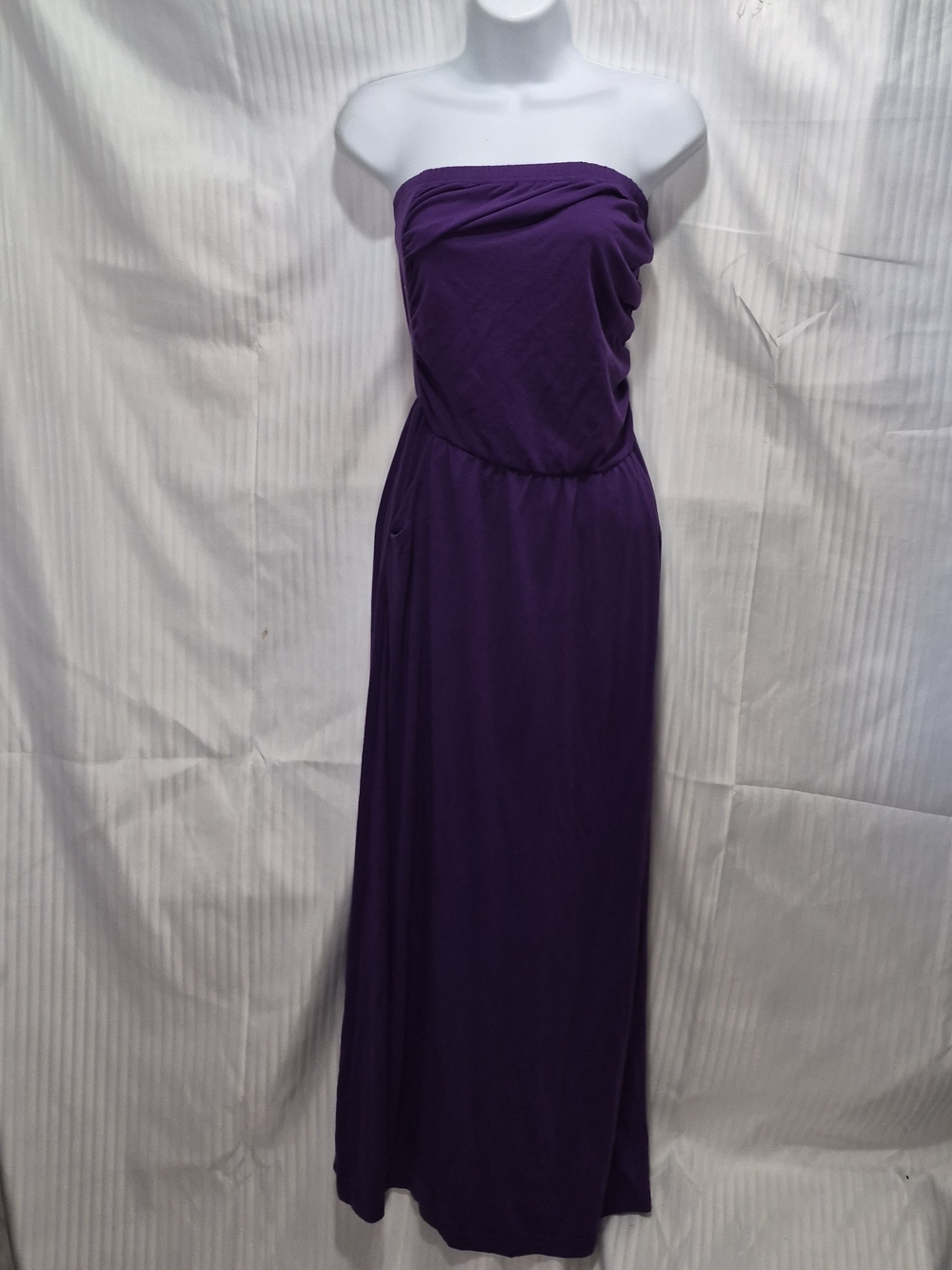 Strapless Purple Maxi Dress with Draped Bodice With Pockets